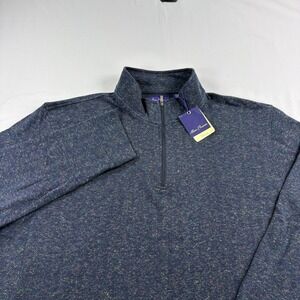 Alan Flusser Sweater Mens 2XL Blue 1/4 Zip Pullover Stretch Casual Preppy NEW